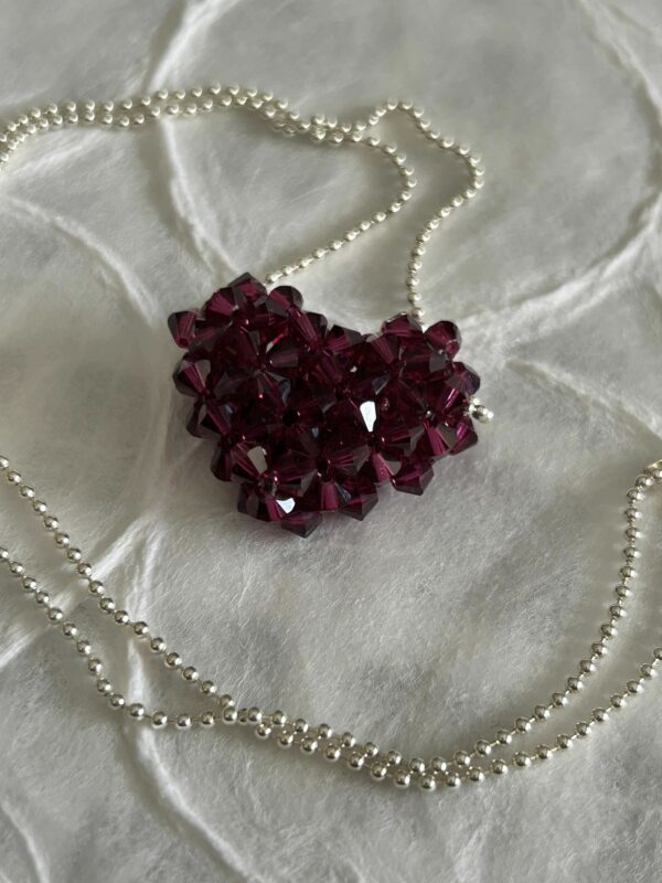 Beaded Swarovski Crystal Heart Necklace on Sterling Silver Ball Chain