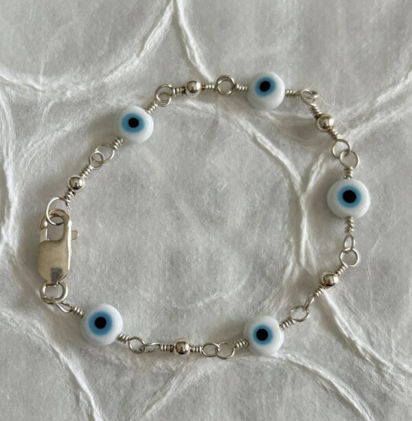 Sterling Silver Blue Eye Bracelet - White