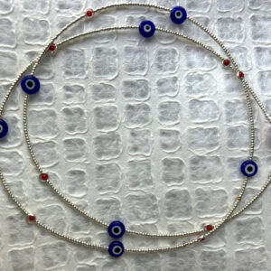 Alternative view of Silver Seed Bead Eye Bead Necklace with Coral Accents