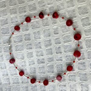 Coral and silver seed bead choker necklace