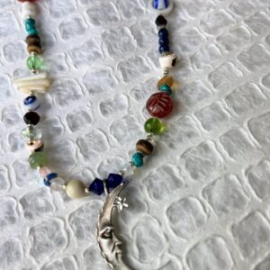 Alternative view of Sterling Silver Crescent Moon Beaded Pendant