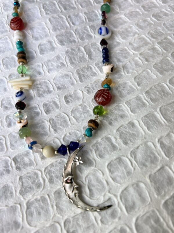 Sterling Silver Crescent Moon Beaded Pendant - Image 2