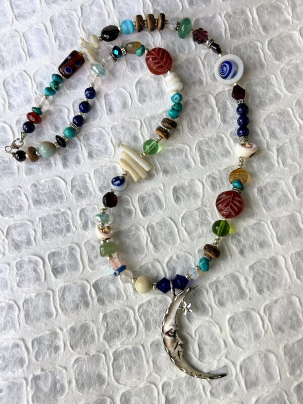 Sterling Silver Crescent Moon Beaded Pendant