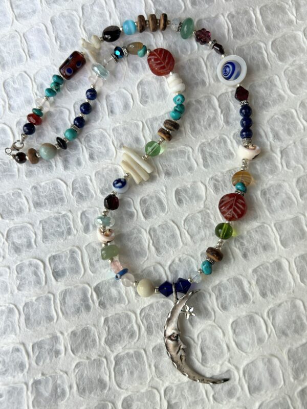 Sterling Silver Crescent Moon Beaded Pendant - Image 4