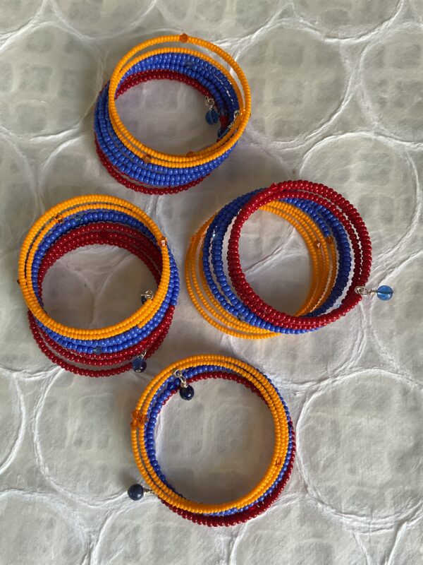 Red, Blue, Orange beaded spiral bracelet with Swarovski crystals - Image 3