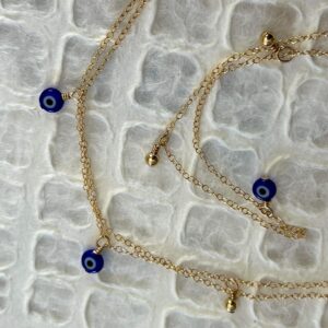 Alternative view of Wear it Singly, Doubled, or Tripled - Long length gold fill chain necklace with tiny evil eye beads