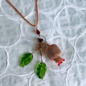 Golden beaded pomegranate necklace with beaded chain